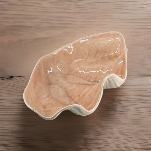 MCM Art DECO PINK CERAMIC Opalescents GLAZED OYSTER CLAM SHELL BOWL Arnels Style - Picture 3 of 3